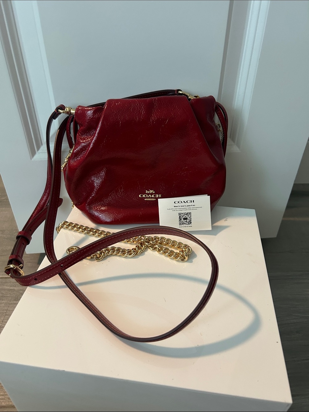 COACH Red Leather Crossbody Bag with Gold Chain